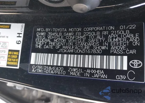 2022 Toyota Prius Nightshade Edition from USA, damaged, VIN JTDKAMFU0N3167830